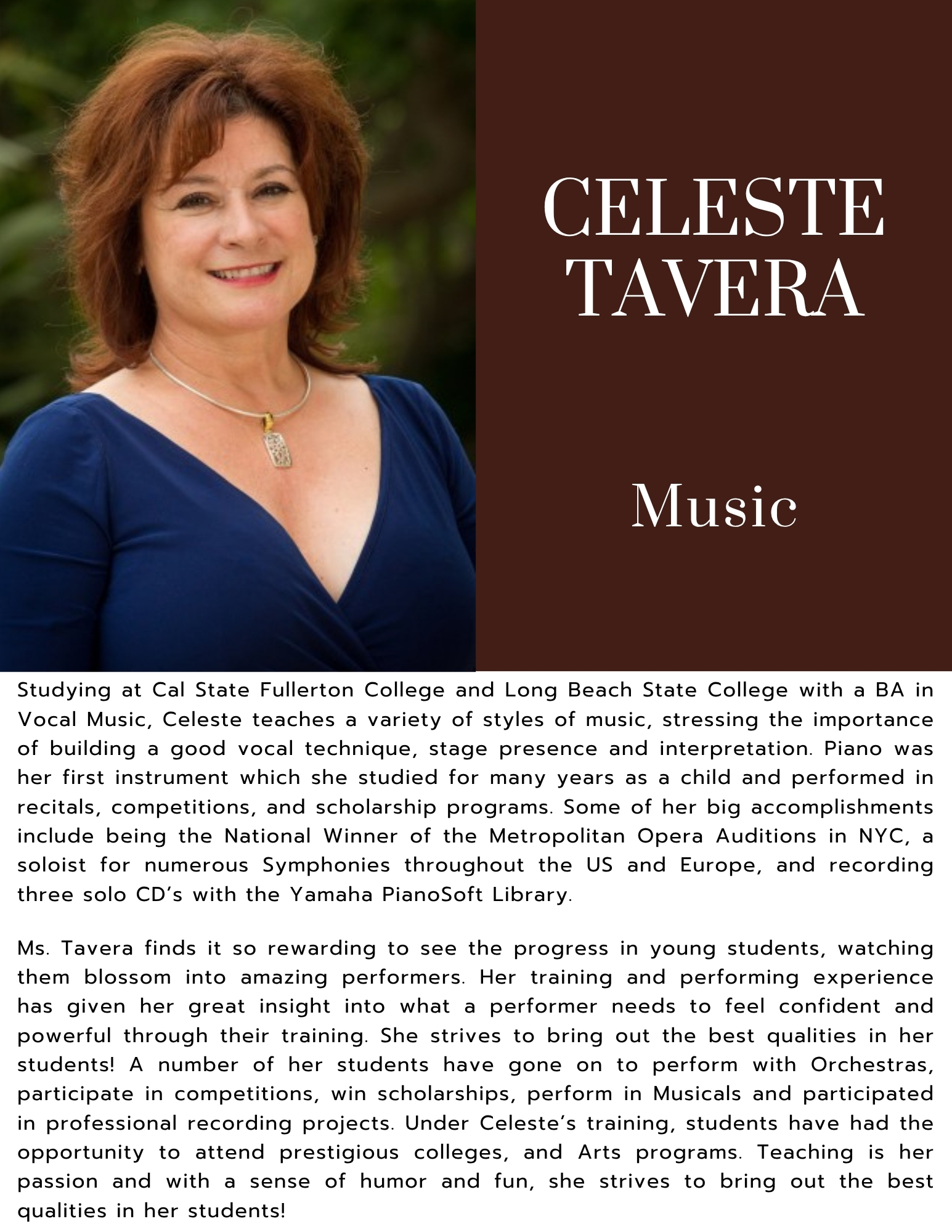 Celeste Tavera - Voice, Piano