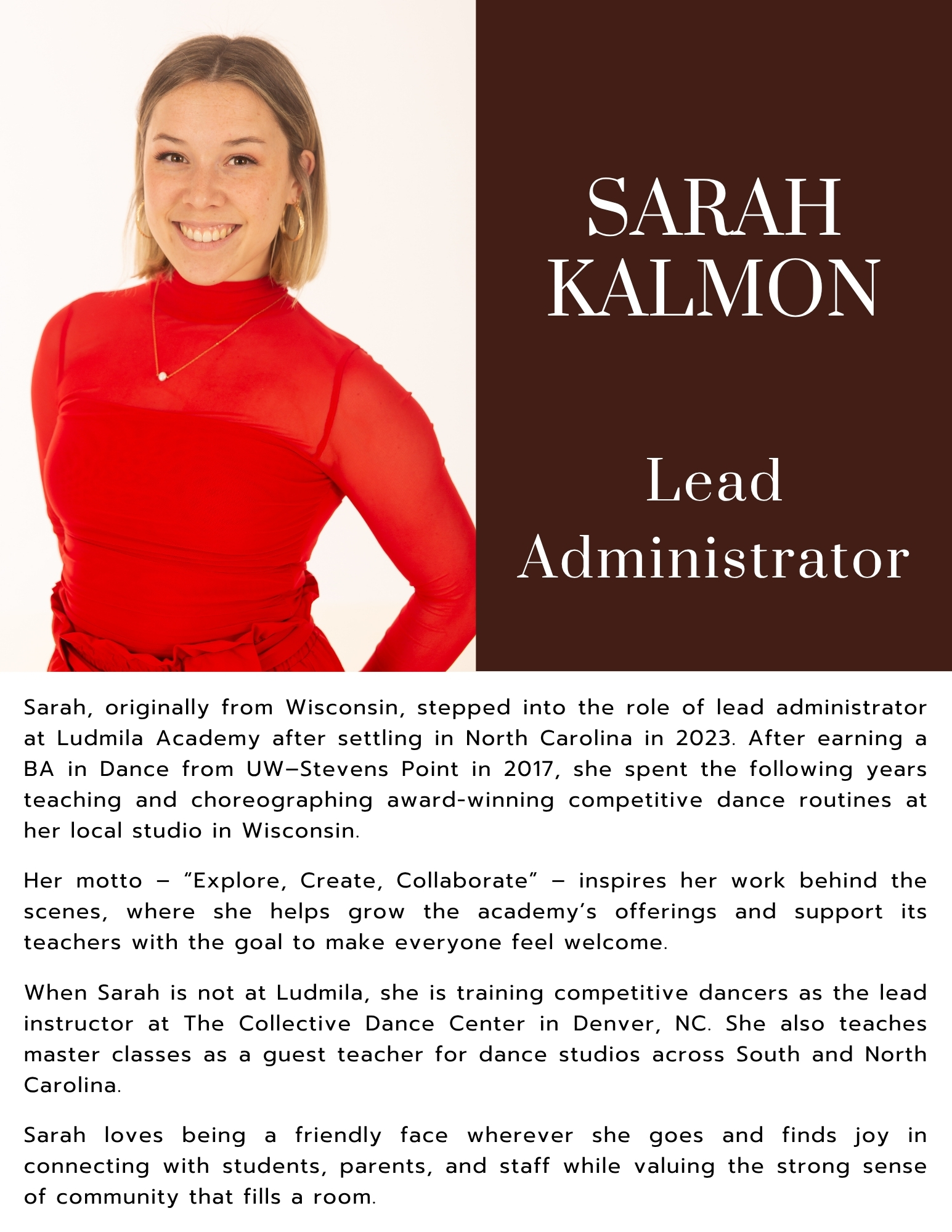 Sarah Kalmon - Lead Administrator
